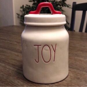Rae Dunn Ceramic Joy Canister with Red Lid